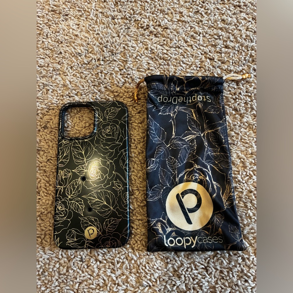 Loopy Case Black Floral iPhone 13 Pro Max Case with Pouch